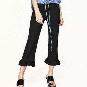 ZARA Woman: Cropped Pants with Flared Ruffle Hem (Size: XS) NWOT